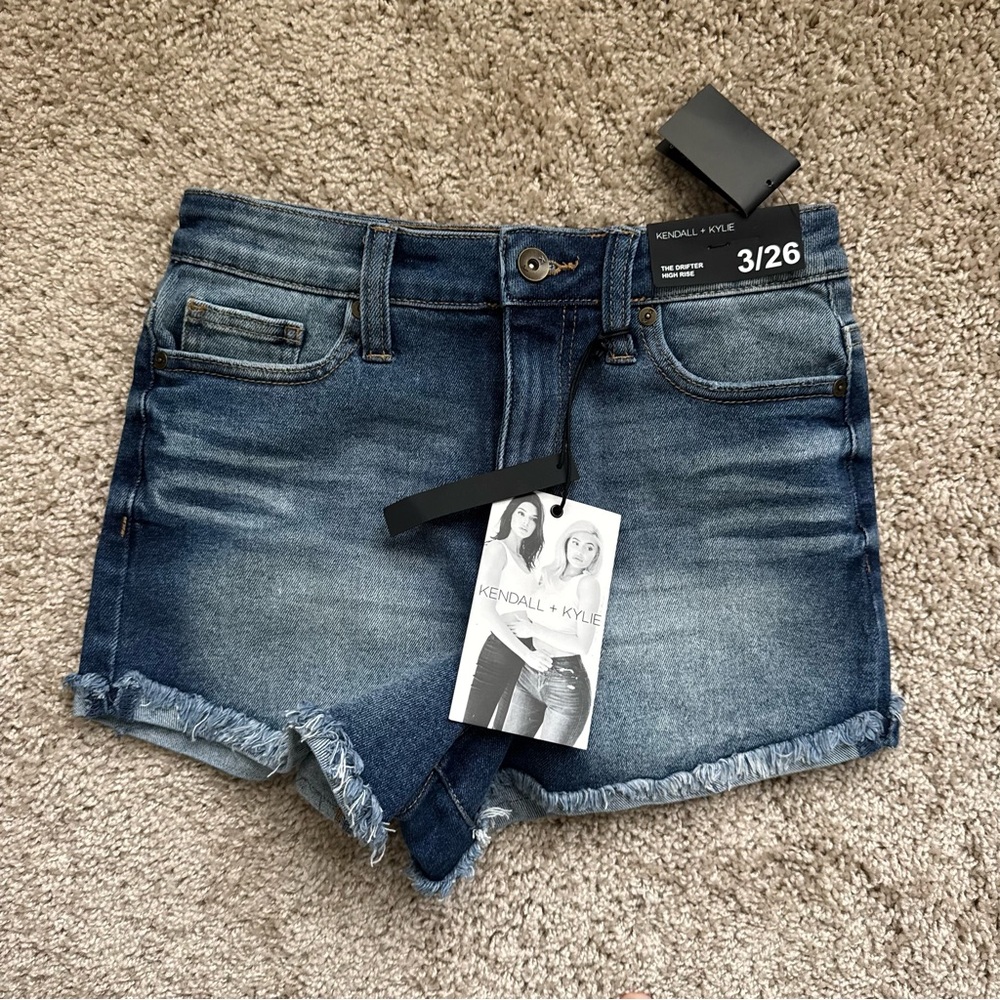 Kendall & Kylie The Drifter High Rise Blue Denim Jean Shorts Women size 3/26